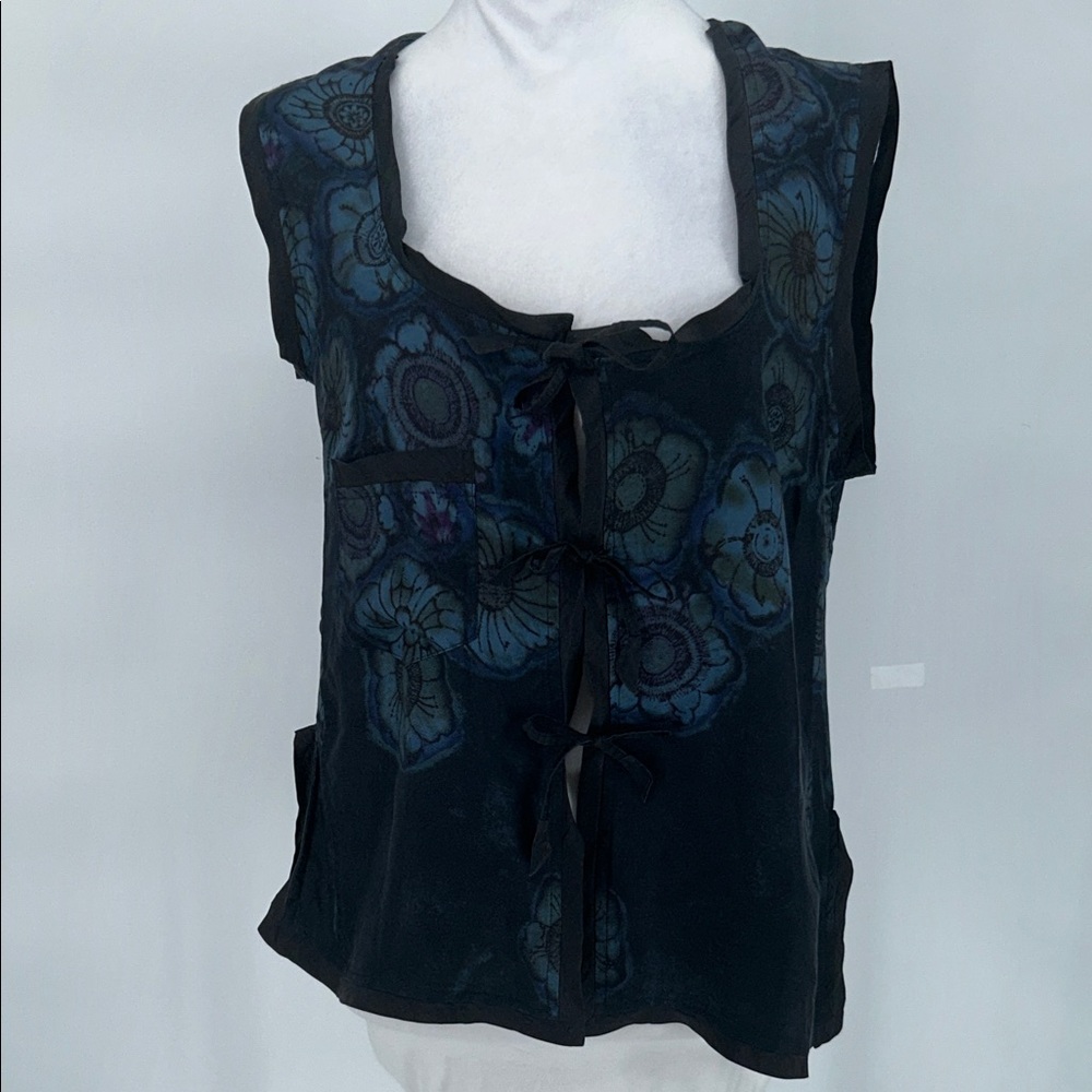 Dries Van Noten Silk Floral Tie Front Top Belgium Designer - Picture 3 of 9